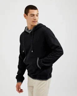 Oved Fleece Cotton Script Logo Hoodie - Black Loungewear