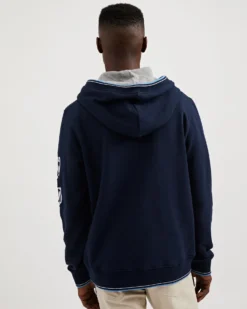 Oved Fleece Cotton Script Logo Sleeve Hoodie - Navy Blazer