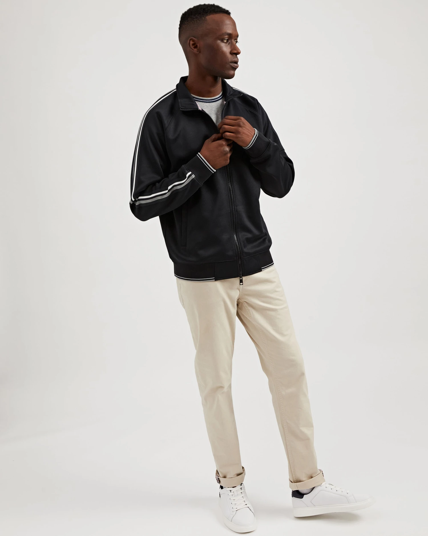 Oved Asymmetrical Striped-Sleeve Track Jacket - Black Loungewear 9 Oved Asymmetrical Striped-Sleeve Track Jacket - Black Loungewear