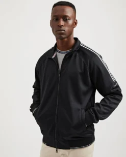 Oved Asymmetrical Striped-Sleeve Track Jacket - Black Loungewear