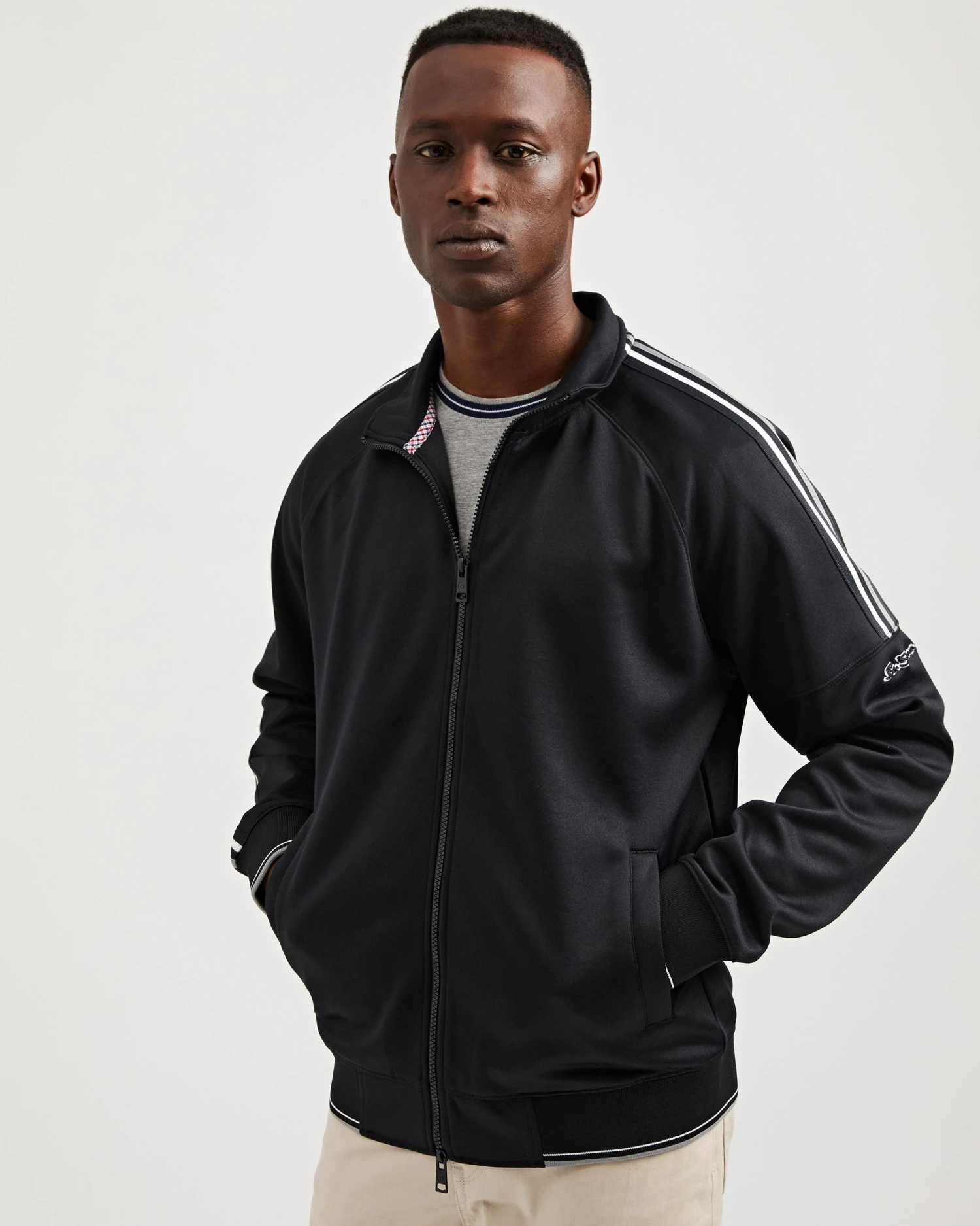 Oved Asymmetrical Striped-Sleeve Track Jacket - Black Loungewear 3 Oved Asymmetrical Striped-Sleeve Track Jacket - Black Loungewear