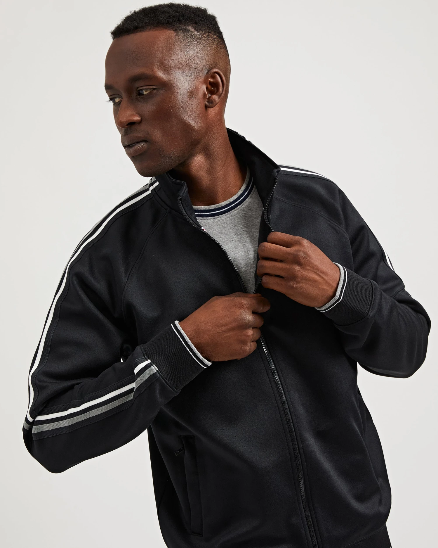 Oved Asymmetrical Striped-Sleeve Track Jacket - Black Loungewear 8 Oved Asymmetrical Striped-Sleeve Track Jacket - Black Loungewear