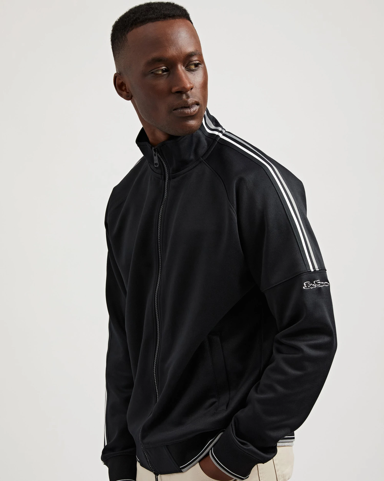 Oved Asymmetrical Striped-Sleeve Track Jacket - Black Loungewear 6 Oved Asymmetrical Striped-Sleeve Track Jacket - Black Loungewear