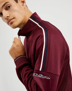 Oved Loungewear Asymmetrical Striped-Sleeve Track Jacket - Port Royal