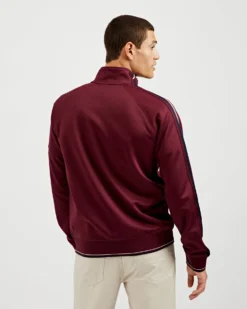 Oved Loungewear Asymmetrical Striped-Sleeve Track Jacket - Port Royal