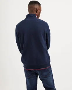 Oved Loungewear Asymmetrical Fleece Striped-Sleeve Track Jacket - Navy Blazer