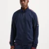 Oved Loungewear Asymmetrical Fleece Striped-Sleeve Track Jacket - Navy Blazer