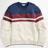 Oved Chest-Stripe Crewneck Sweatshirt - Oatmeal Heather