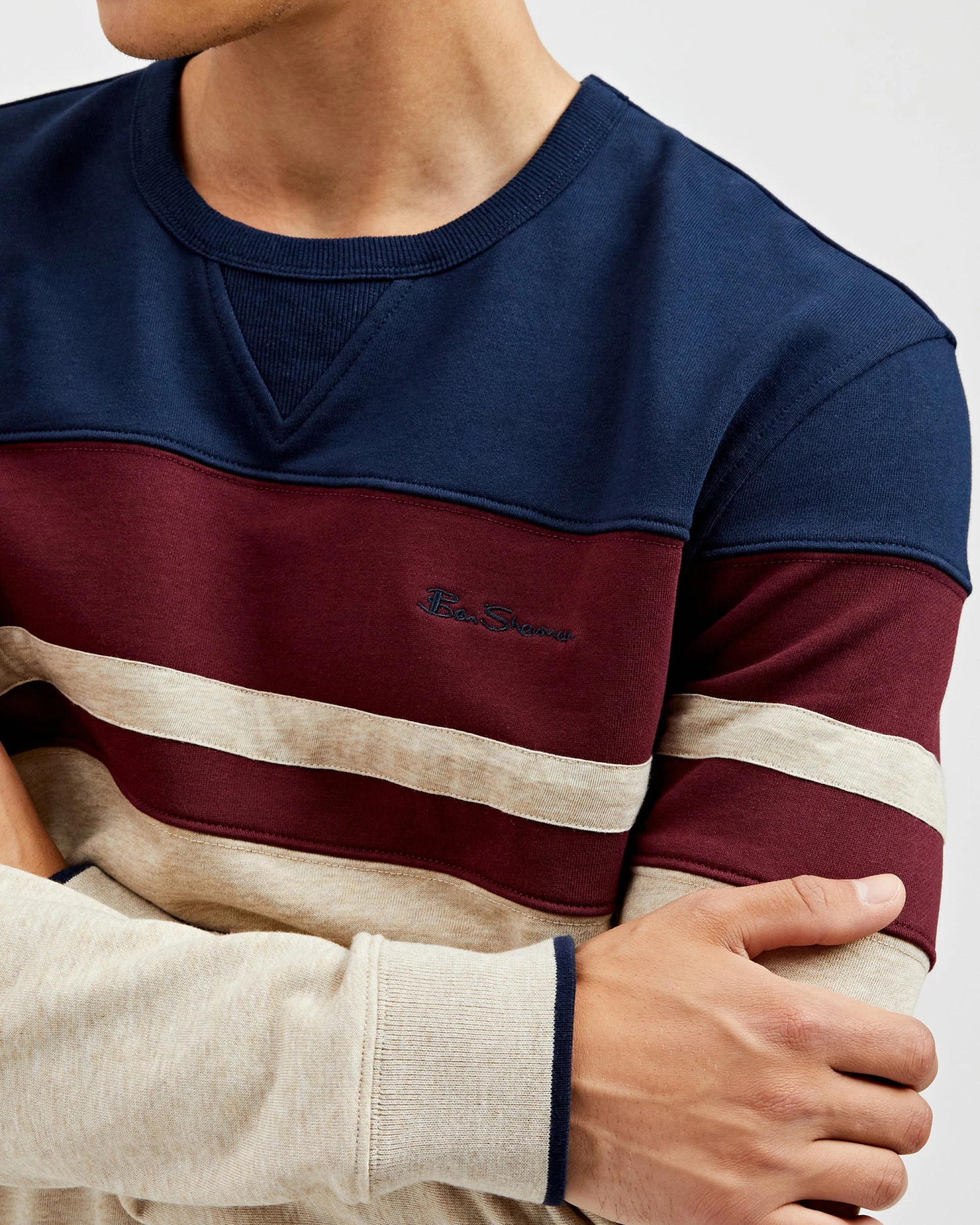 Oved Chest-Stripe Crewneck Sweatshirt - Oatmeal Heather 8 Oved Chest-Stripe Crewneck Sweatshirt - Oatmeal Heather