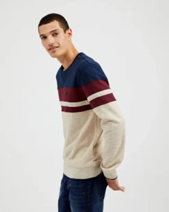 Oved Chest-Stripe Crewneck Sweatshirt - Oatmeal Heather 13 Oved Chest-Stripe Crewneck Sweatshirt - Oatmeal Heather