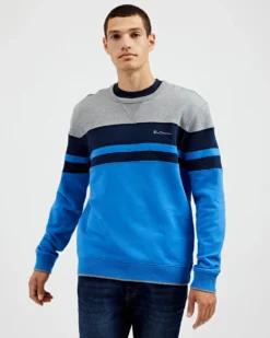 Oved Loungewear Chest-Stripe Crewneck Sweatshirt - Parisian Blue