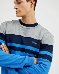 Oved Loungewear Chest-Stripe Crewneck Sweatshirt - Parisian Blue