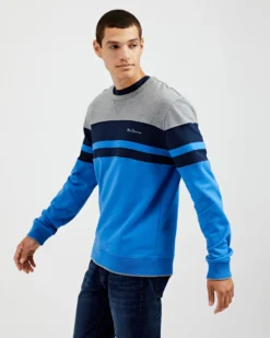 Oved Loungewear Chest-Stripe Crewneck Sweatshirt - Parisian Blue