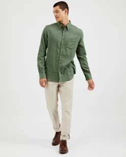 Oved Long-Sleeve Twill Flannel Shirt - Military Green Long-Sleeve Shirts