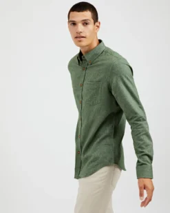 Oved Long-Sleeve Twill Flannel Shirt - Military Green Long-Sleeve Shirts