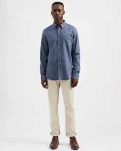 Oved Long-Sleeve Twill Flannel Shirt - Navy Blazer