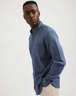 Oved Long-Sleeve Twill Flannel Shirt - Navy Blazer
