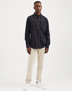 Oved Long-Sleeve Shirts Long-Sleeve Yarn-Dye Plaid Corduroy Shirt - Navy Blazer