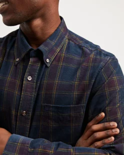 Oved Long-Sleeve Shirts Long-Sleeve Yarn-Dye Plaid Corduroy Shirt - Navy Blazer