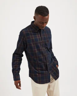 Oved Long-Sleeve Shirts Long-Sleeve Yarn-Dye Plaid Corduroy Shirt - Navy Blazer