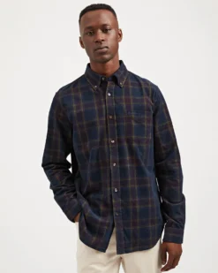 Oved Long-Sleeve Shirts Long-Sleeve Yarn-Dye Plaid Corduroy Shirt - Navy Blazer