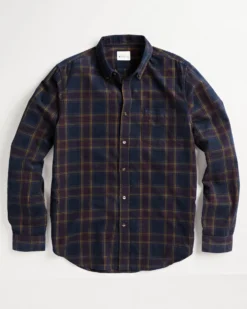 Oved Long-Sleeve Shirts Long-Sleeve Yarn-Dye Plaid Corduroy Shirt - Navy Blazer