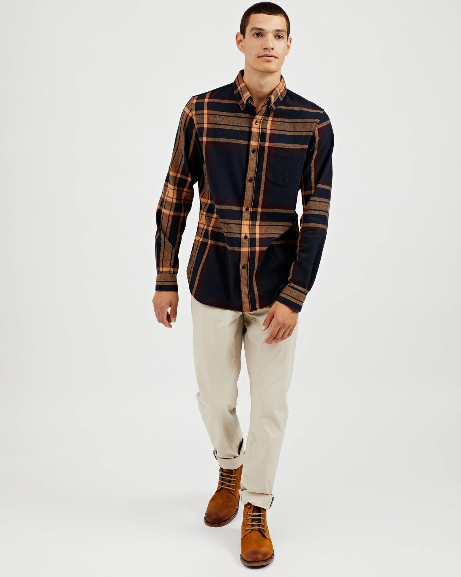 Oved Long-Sleeve Tartan Plaid Oversized Shirt - Navy 7 Oved Long-Sleeve Tartan Plaid Oversized Shirt - Navy