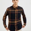 Oved Long-Sleeve Tartan Plaid Oversized Shirt - Navy