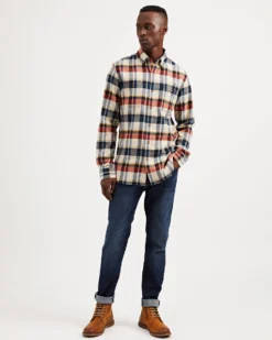 Oved Long-Sleeve Shirts Long-Sleeve Brushed Twill Overcheck Shirt - Ivory 16 Oved Long-Sleeve Shirts Long-Sleeve Brushed Twill Overcheck Shirt - Ivory