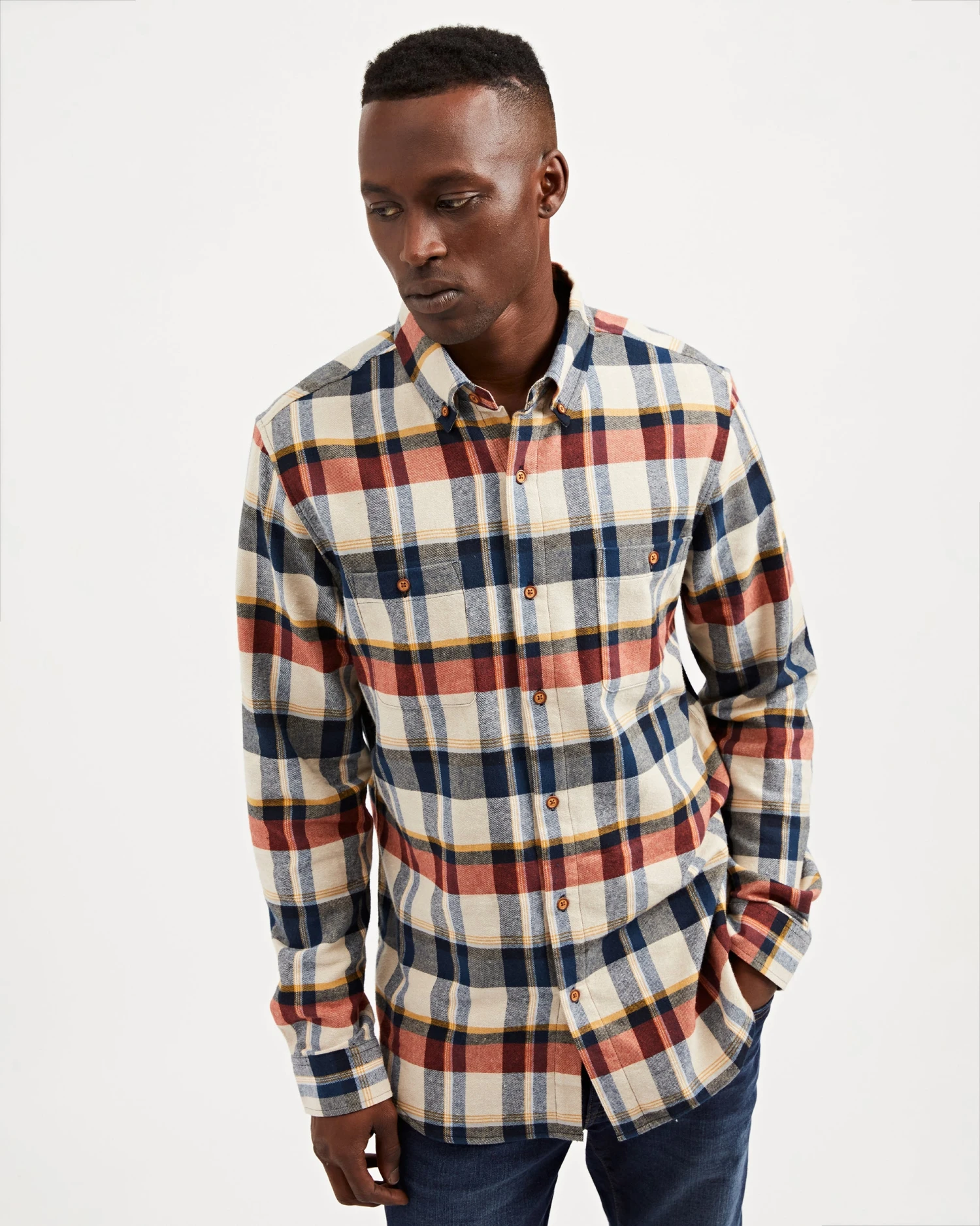 Oved Long-Sleeve Shirts Long-Sleeve Brushed Twill Overcheck Shirt - Ivory 3 Oved Long-Sleeve Shirts Long-Sleeve Brushed Twill Overcheck Shirt - Ivory