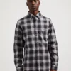 Oved Long-Sleeve Shirts Long-Sleeve Textured Check-Print Shirt - Navy Blazer
