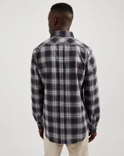 Oved Long-Sleeve Shirts Long-Sleeve Textured Check-Print Shirt - Navy Blazer