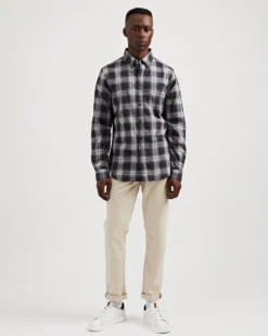 Oved Long-Sleeve Shirts Long-Sleeve Textured Check-Print Shirt - Navy Blazer