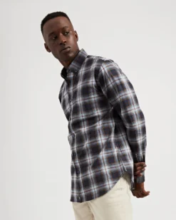 Oved Long-Sleeve Shirts Long-Sleeve Textured Check-Print Shirt - Navy Blazer