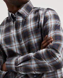 Oved Long-Sleeve Shirts Long-Sleeve Textured Check-Print Shirt - Navy Blazer