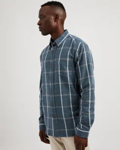 Oved Long-Sleeve Shirts Long-Sleeve Herringbone Oversized Shirt - Navy