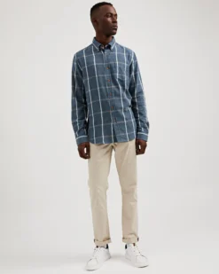 Oved Long-Sleeve Shirts Long-Sleeve Herringbone Oversized Shirt - Navy