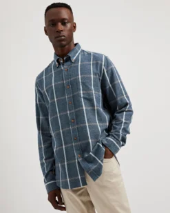 Oved Long-Sleeve Shirts Long-Sleeve Herringbone Oversized Shirt - Navy