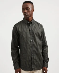 Oved Long-Sleeve Micro-Paisley Print Shirt - Navy Long-Sleeve Shirts