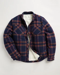 Oved Brushed Check Fleece-Lined Overshirt - Navy