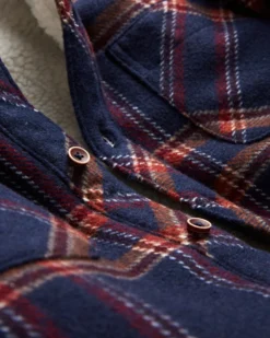 Oved Brushed Check Fleece-Lined Overshirt - Navy