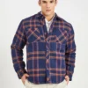 Oved Brushed Check Fleece-Lined Overshirt - Navy