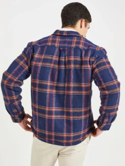 Oved Brushed Check Fleece-Lined Overshirt - Navy