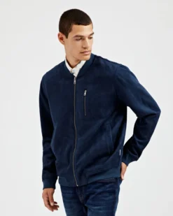 Oved Casual Jackets Faux-Suede Bomber - Navy 12 Oved Casual Jackets Faux-Suede Bomber - Navy