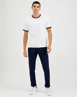 Oved Supima Cotton Ringer Pocket T-Shirt - Bright White