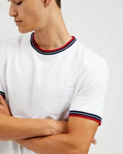 Oved Supima Cotton Ringer Pocket T-Shirt - Bright White