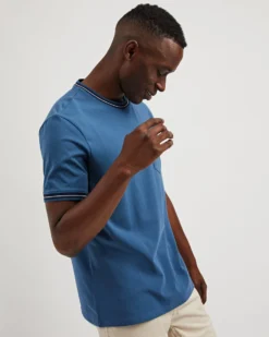 Oved Supima Cotton Ringer Pocket T-Shirt - Ensign Blue