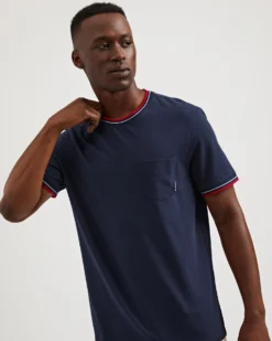 Oved Supima Cotton Ringer Pocket T-Shirt - Navy Blazer T-Shirts