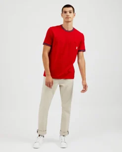 Oved T-Shirts Supima Cotton Ringer Pocket T-Shirt - Red