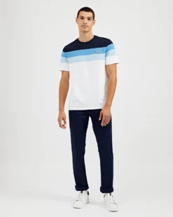 Oved Loungewear Supima Cotton Chest-Stripe Crew T-Shirt - Bright White